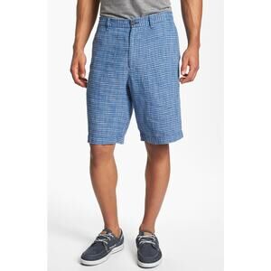 Tommy Bahama Linen Silk Blend Shorts Blue Check Plaid Size 34 Lightweight Preppy